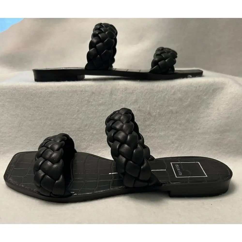 NEW Dolce Vita Indy Braid Straps Square Toe Croc-Embossed Footbed Black Sandal-6